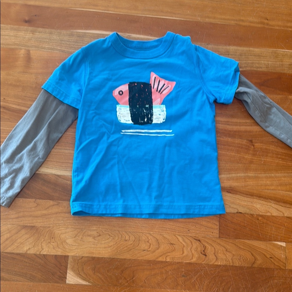 Tea Collection Blue Long Sleeve Tee with Fish Graphic